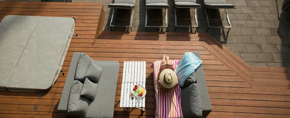 newly stained wooden deck