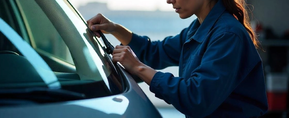 a woman replacing windshield wipers.