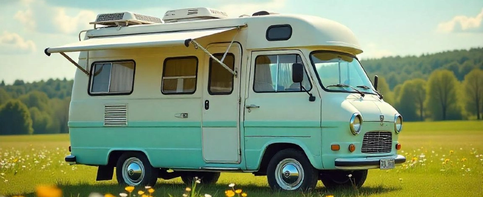 RV parked in a grassy field