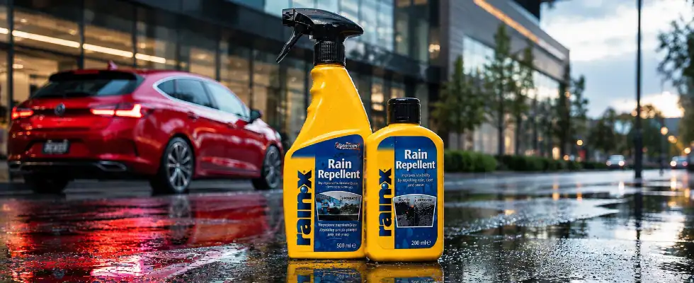 Rain-X Bottles on a Rainy City Street