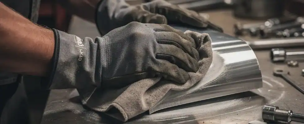 a person using a cloth and metal polish