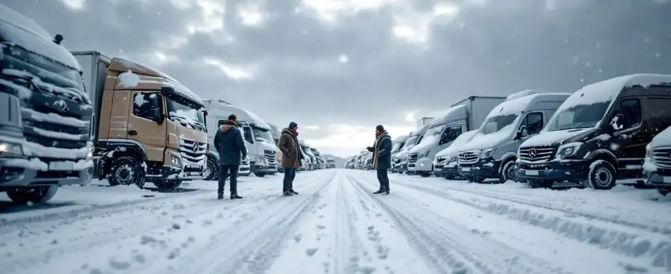 fleet managers conducting checks on fleet vehicles during the winter season