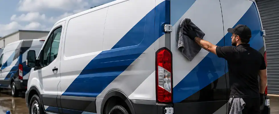 fleet vehicle cleaning in progress