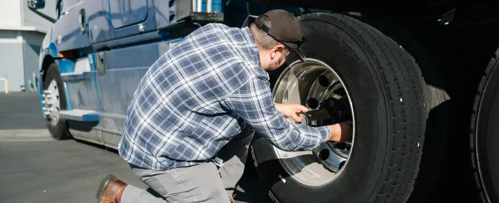 man changing truck tire