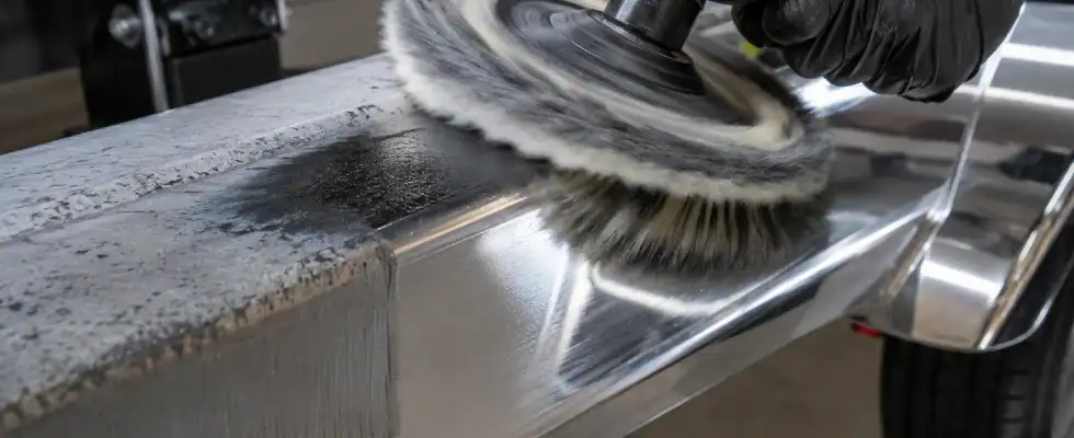 man wearing gloves buffing aluminum