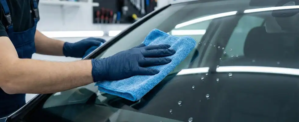 man wiping windshield