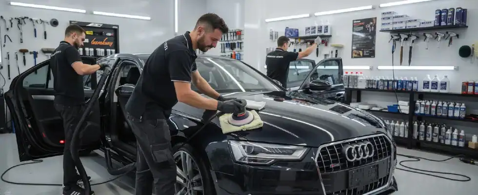 professionals engaged in car detailing