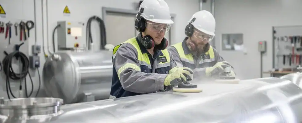 professionals engaged in the polishing process of aluminum fuel tanks